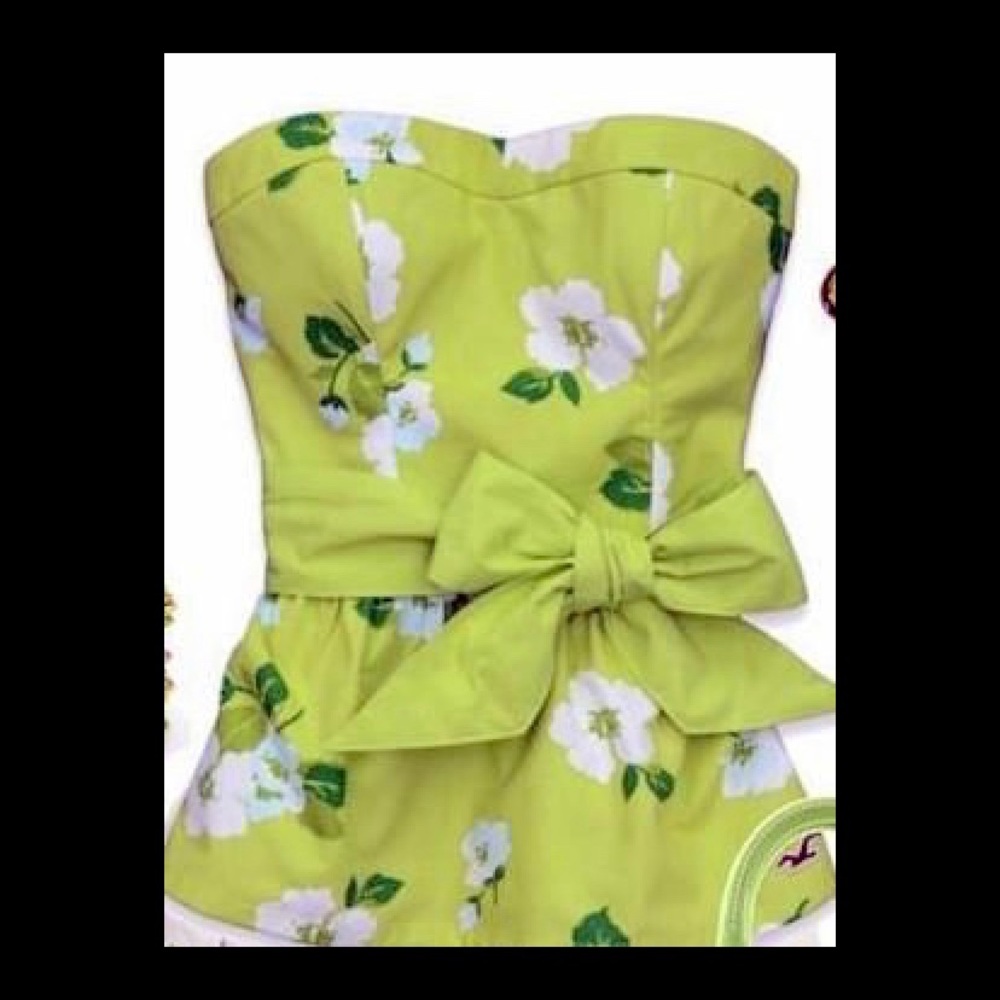 ISO Floral Green Bowknot Tie Strapless Peplum Top
